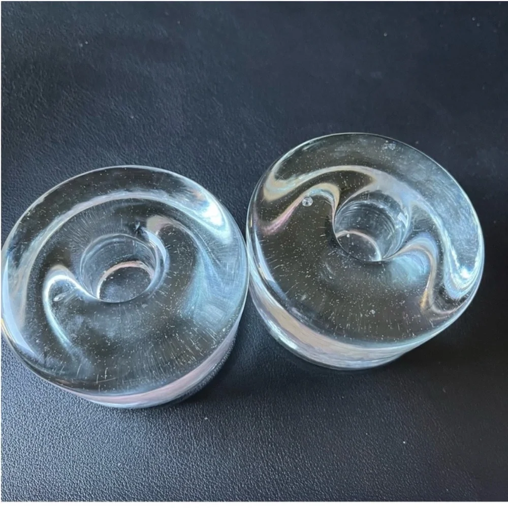 Glass Heavy Taper Candle Holders Puck Style